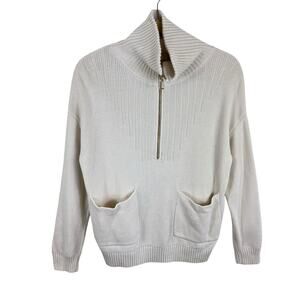 Cambridge Dry Goods Cream Half Zip Cotton Blend Mock Neck Cozy Preppy Sweater S